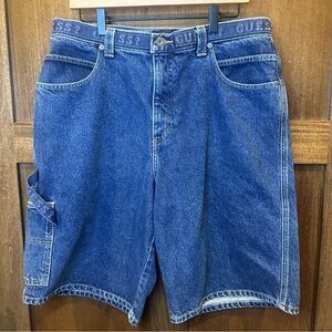 Vintage 90s GUESS Blue Denim Shorts with Logo Waistband